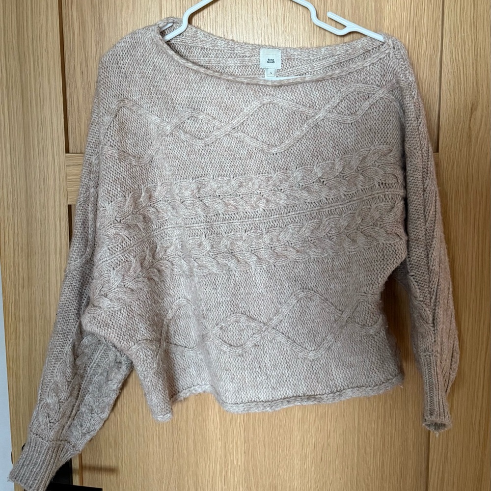 Off the Shoulder Cropped Blush Pink Cable Knit Sweater